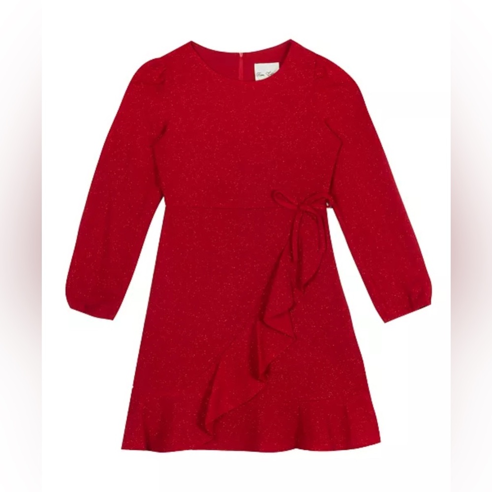 Rare Editions Big Girls‎ Long Sleeve Glitter-Knit Ruffle Wrap Dress